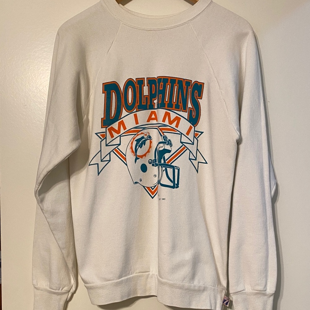 Vintage LOGO 7 Miami Dolphins White Crewneck Sweatshirt Size Small